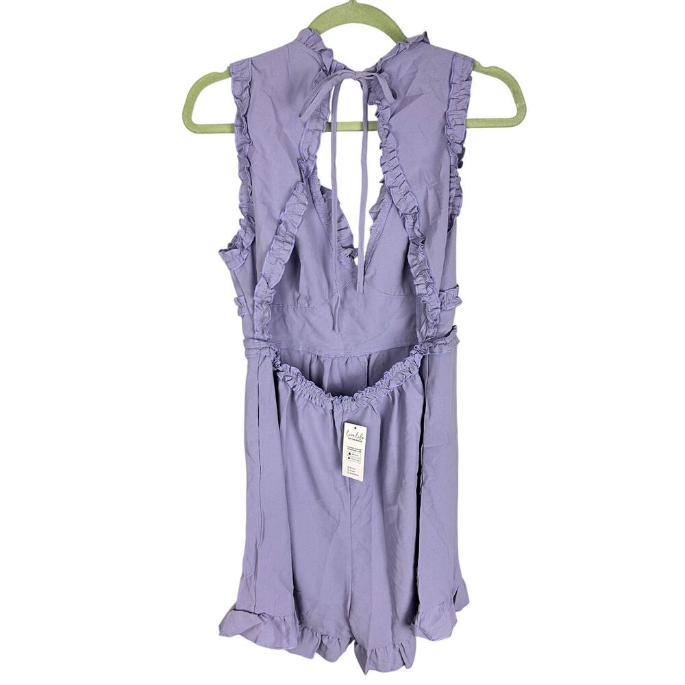 Cupshe Lavender Sleeveless V-Neck Ruffle Hem Romper Large NWT Festival Vacation - Picture 6 of 12